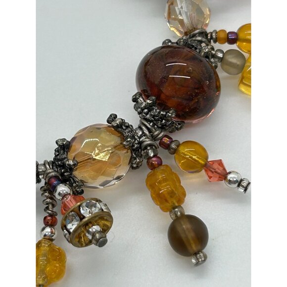 Artisan Lampwork Glass Bracelet With Amber Gold Swirl and Faceted Beads - Picture 8 of 16